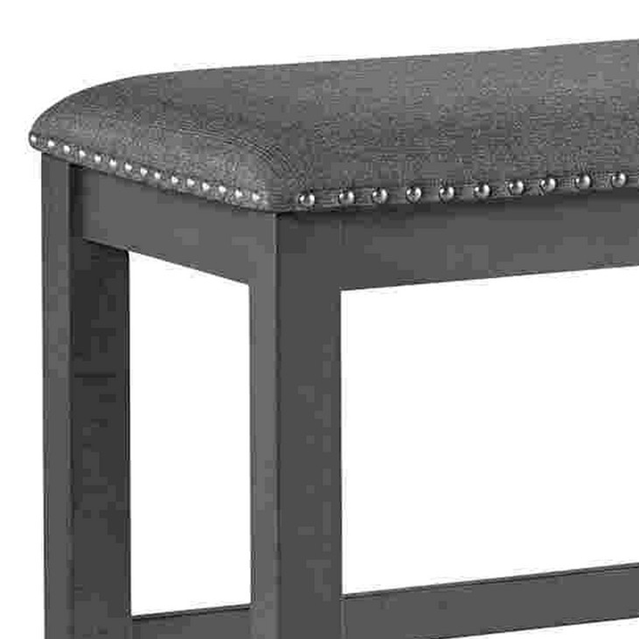 Bench With Fabric Seat And Nailhead Trim, Gray- Saltoro Sherpi