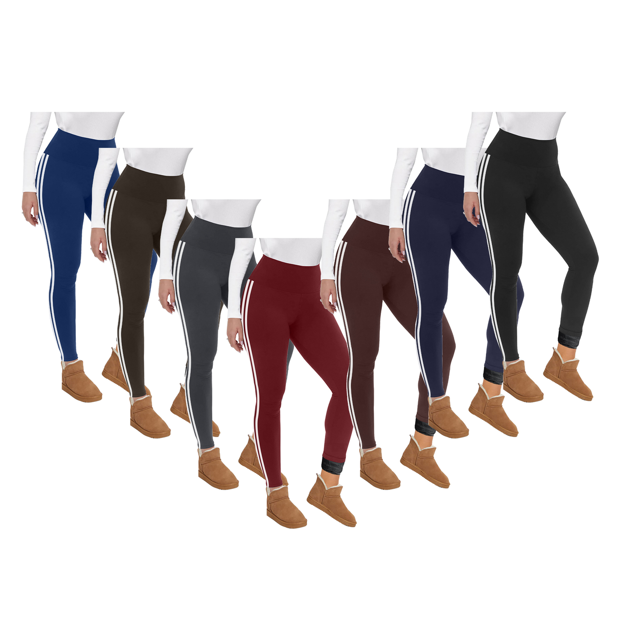 3-Pack: Women's Ultra Soft Winter Warm Cozy Striped Fur Lined Yoga Leggings - Assorted, Xx-large