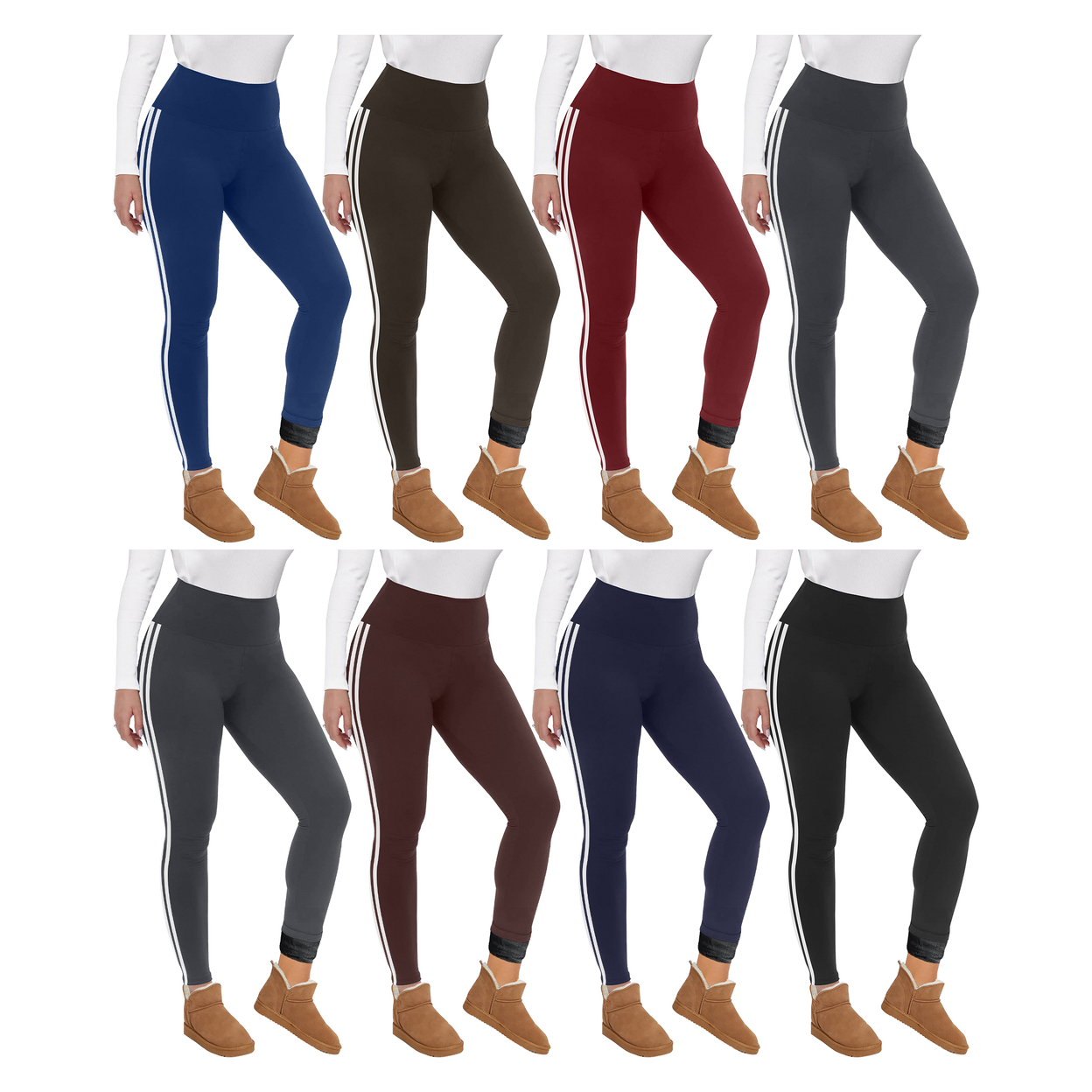 3-Pack: Women's Ultra Soft Winter Warm Cozy Striped Fur Lined Yoga Leggings - Assorted, Small