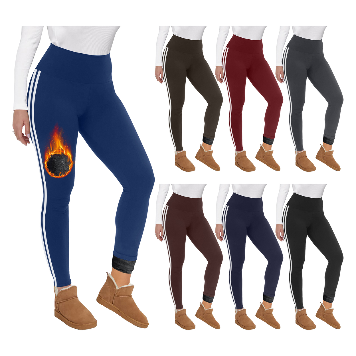 Multi-Pack: Women's Ultra Soft Winter Warm Cozy Striped Fur Lined Yoga Leggings - 3-pack, Assorted, Small