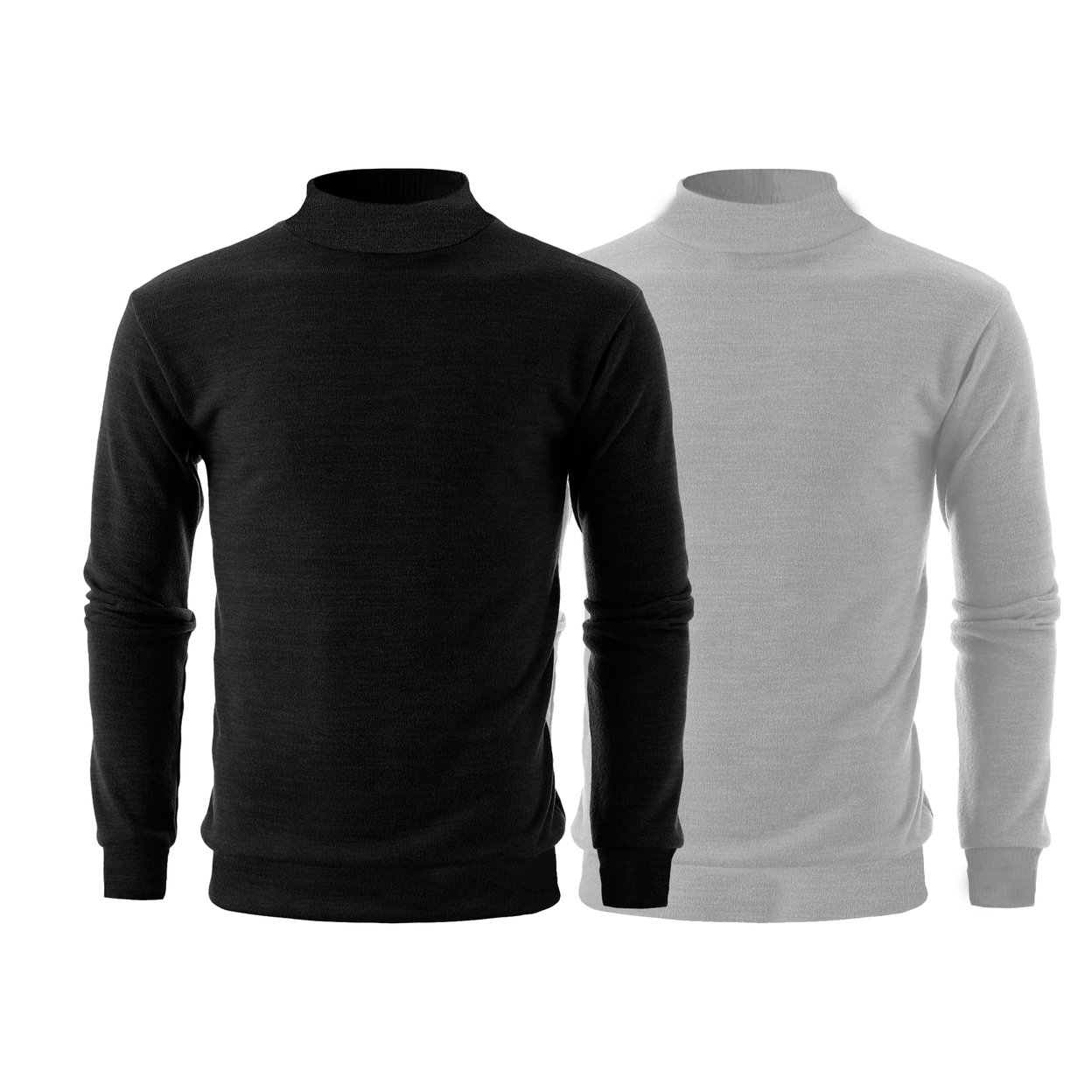 2-Pack: Men's Winter Warm Cozy Knit Slim Fit Mock Neck Sweater - Black &grey, Large