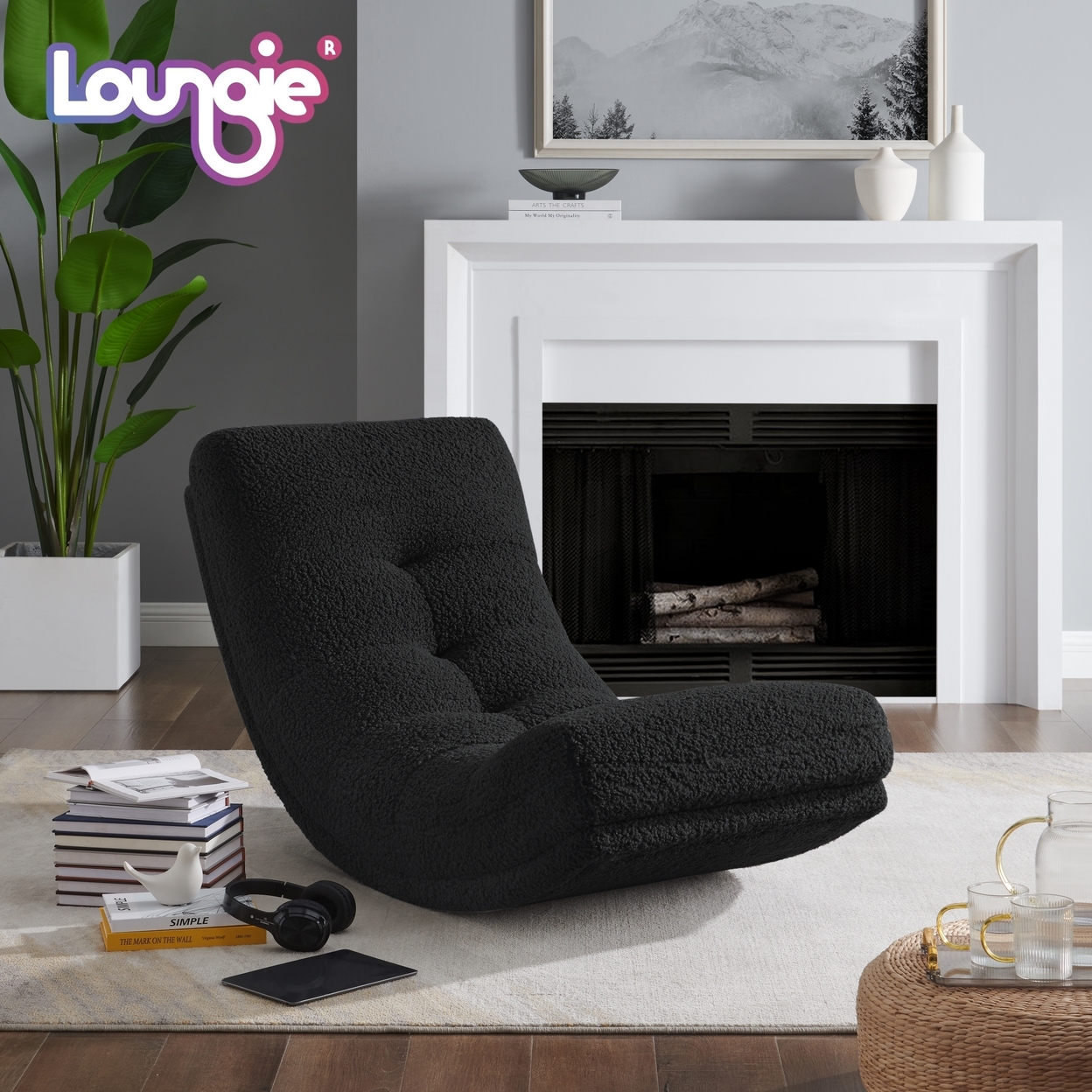 Kaniya Chair - Sherpa Upholstery, Tufted, Gentle Rocking Design, Ergonomic Shape And Padded Seat - Black