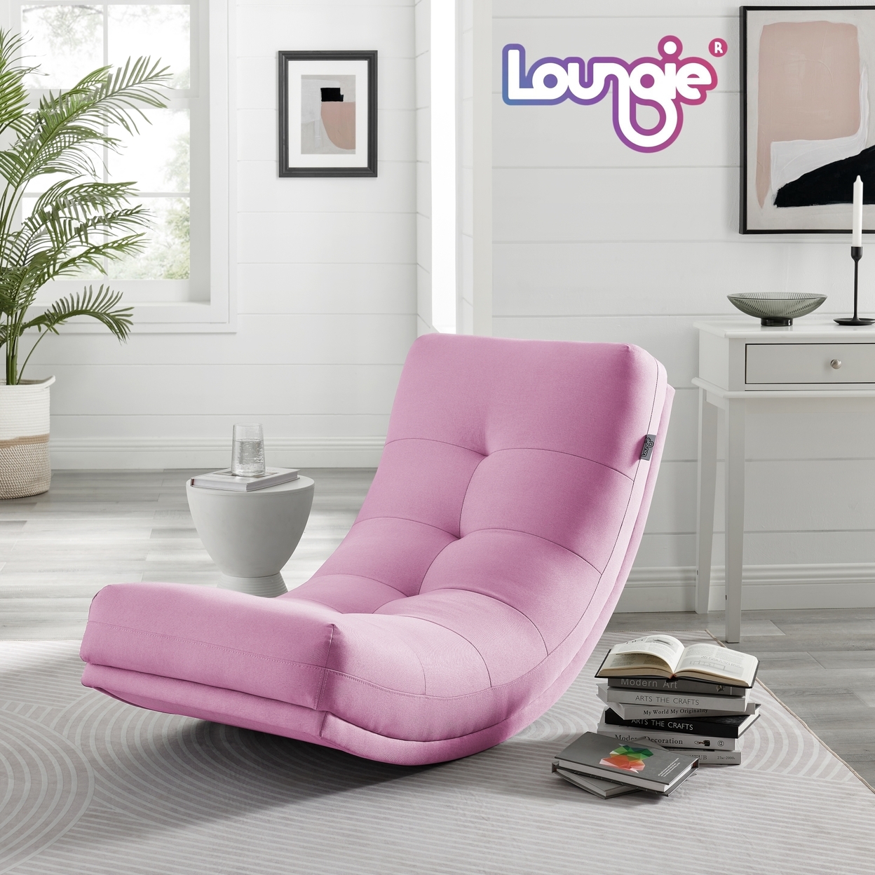 Kaniya Chair - Linen Upholstery, Tufted, Gentle Rocking Design, Ergonomic Shape And Padded Seat - Pink