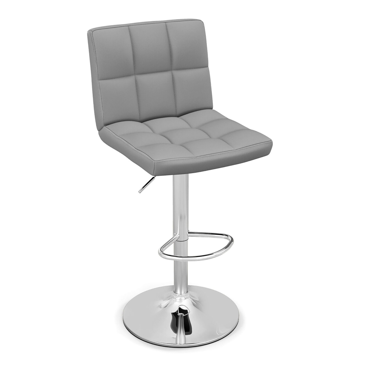 Adjustable Swivel Bar Stool Counter Height Bar Chair PU Leather W/ Back Grey