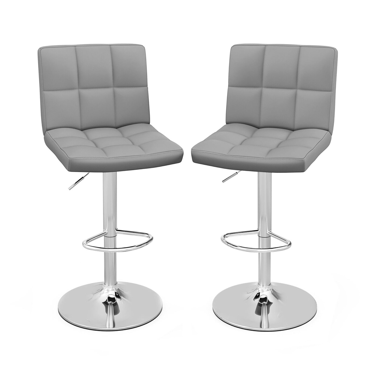 Set Of 2 Adjustable Swivel Bar Stool Counter Height Bar Chair PU Leather Grey