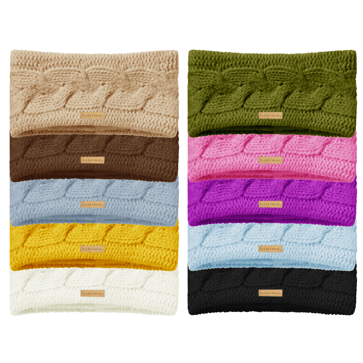 2-Pack: Womens Ultra-Soft Cozy Polar Fleece Lined Cable Knit Popcorn Stitch Headband - Black