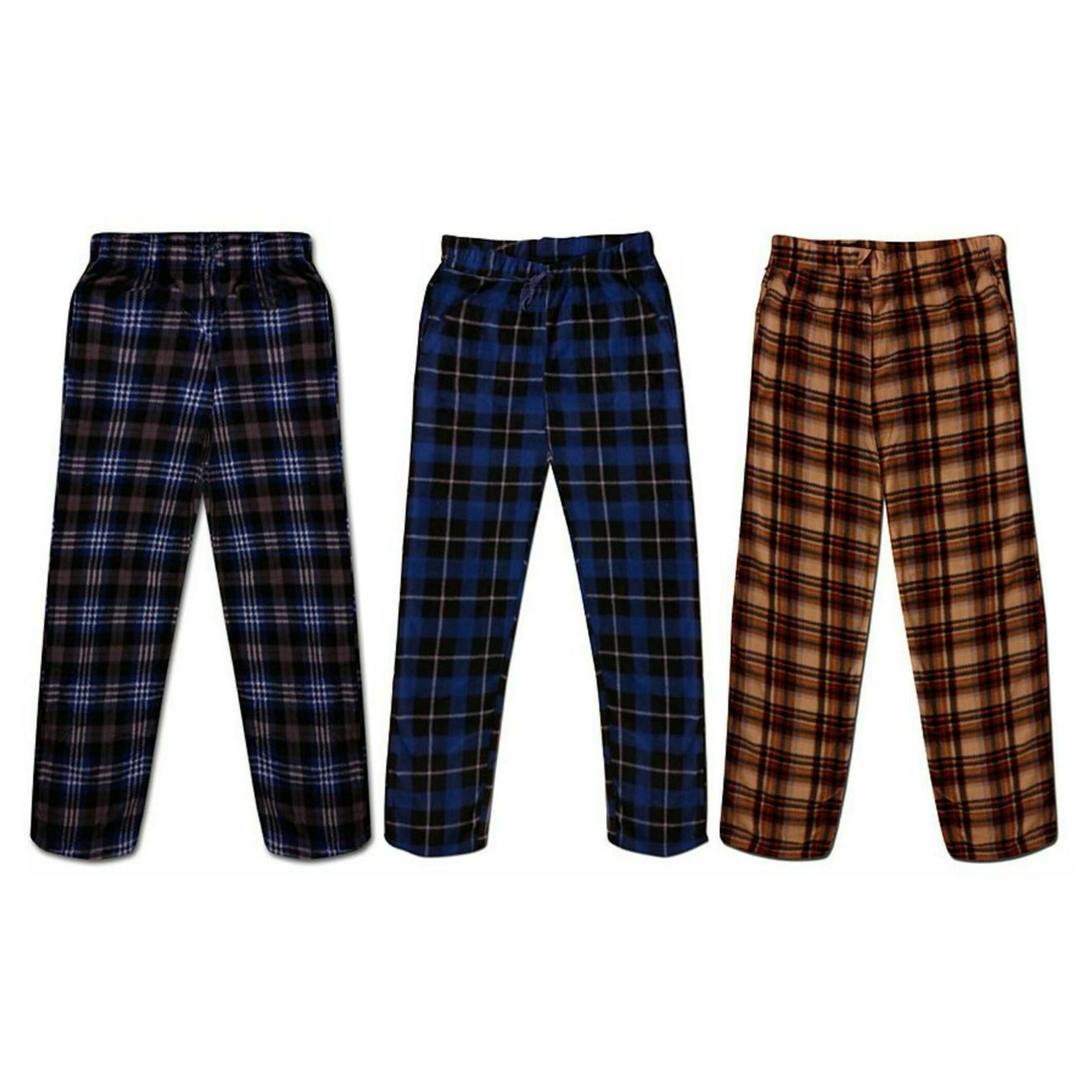 3-Pack: Men's Ultra Soft Cozy Flannel Fleece Plaid Pajama Sleep Bottom Lounge Pants - Small