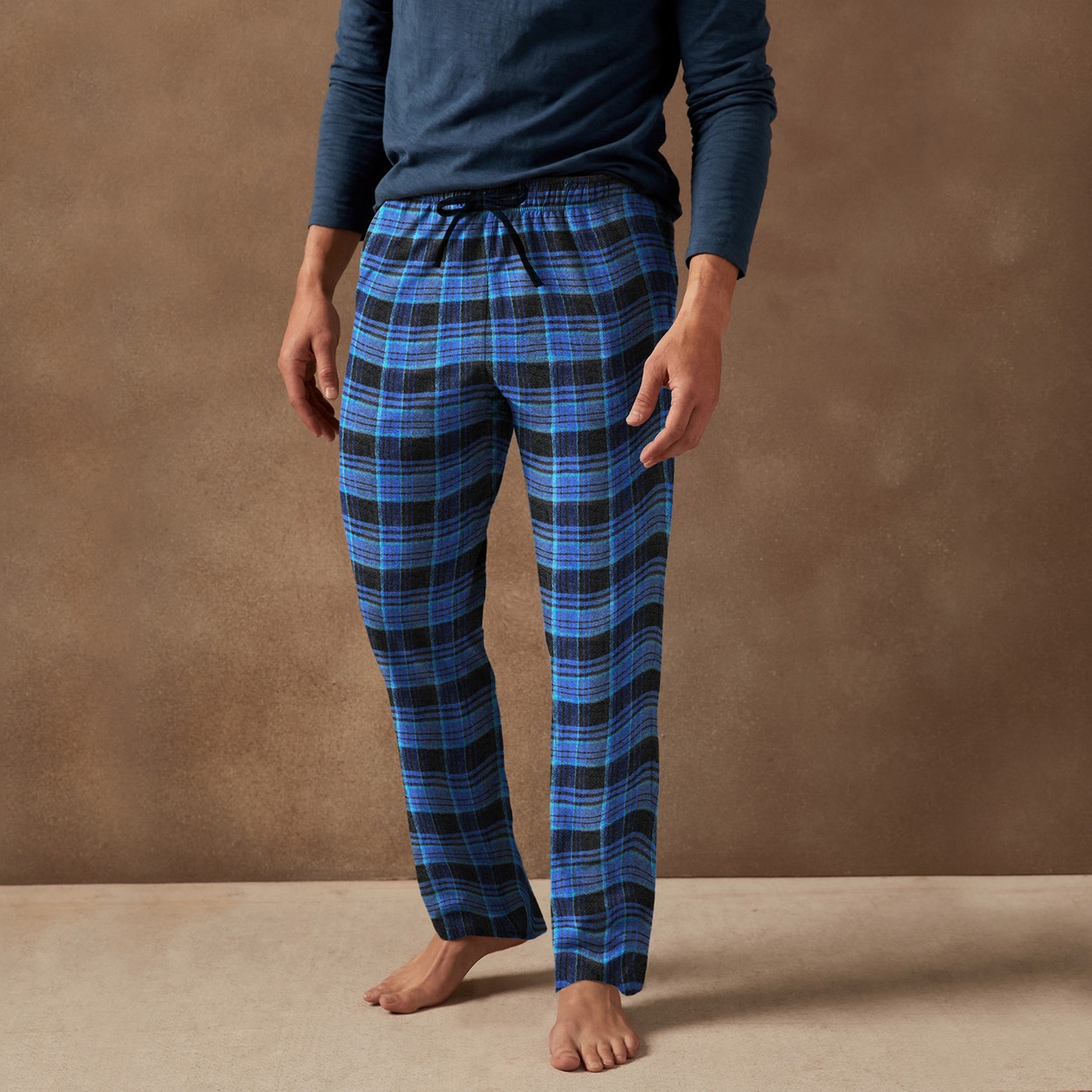 Men's Ultra-Soft Cozy Flannel Fleece Plaid Pajama Sleep Bottom Lounge Pants - Black, X-large