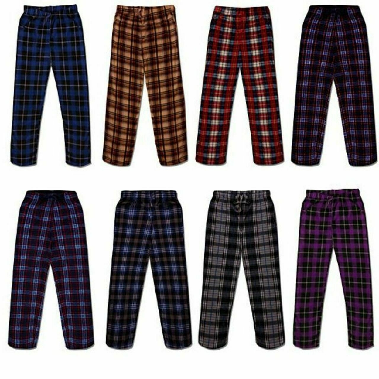 2-Pack: Men's Ultra Soft Cozy Flannel Fleece Plaid Pajama Sleep Bottom Lounge Pants - Red & Blue, Medium