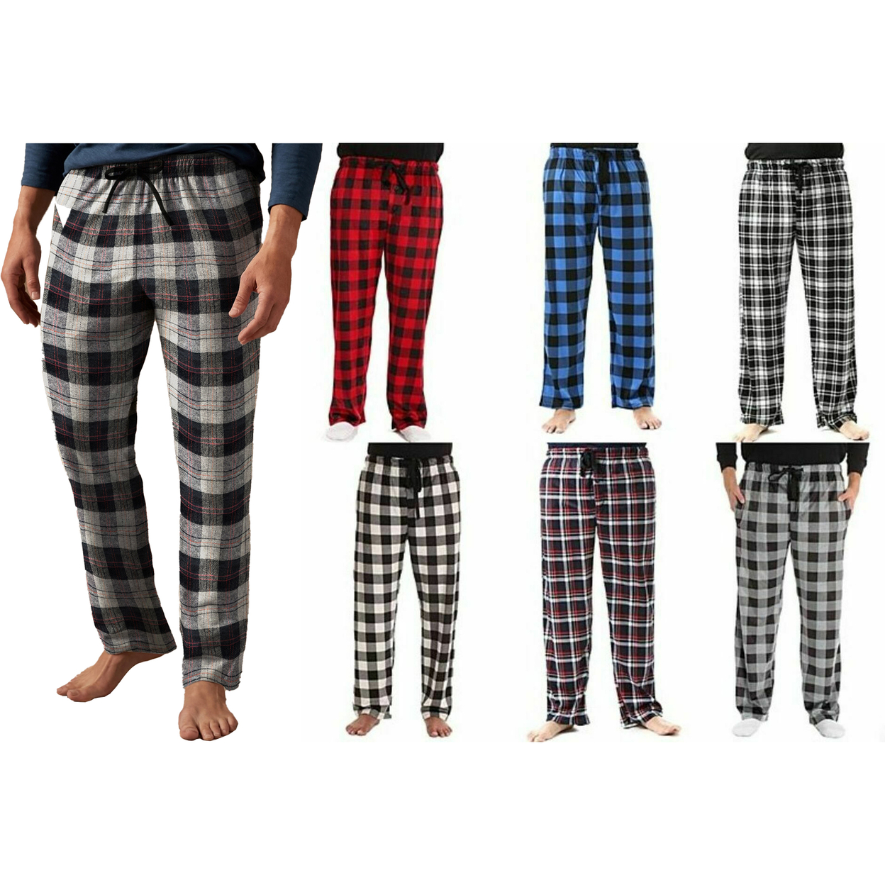 Multi-Pack: Men's Ultra Soft Cozy Flannel Fleece Plaid Pajama Sleep Bottom Lounge Pants - 3-pack, Small