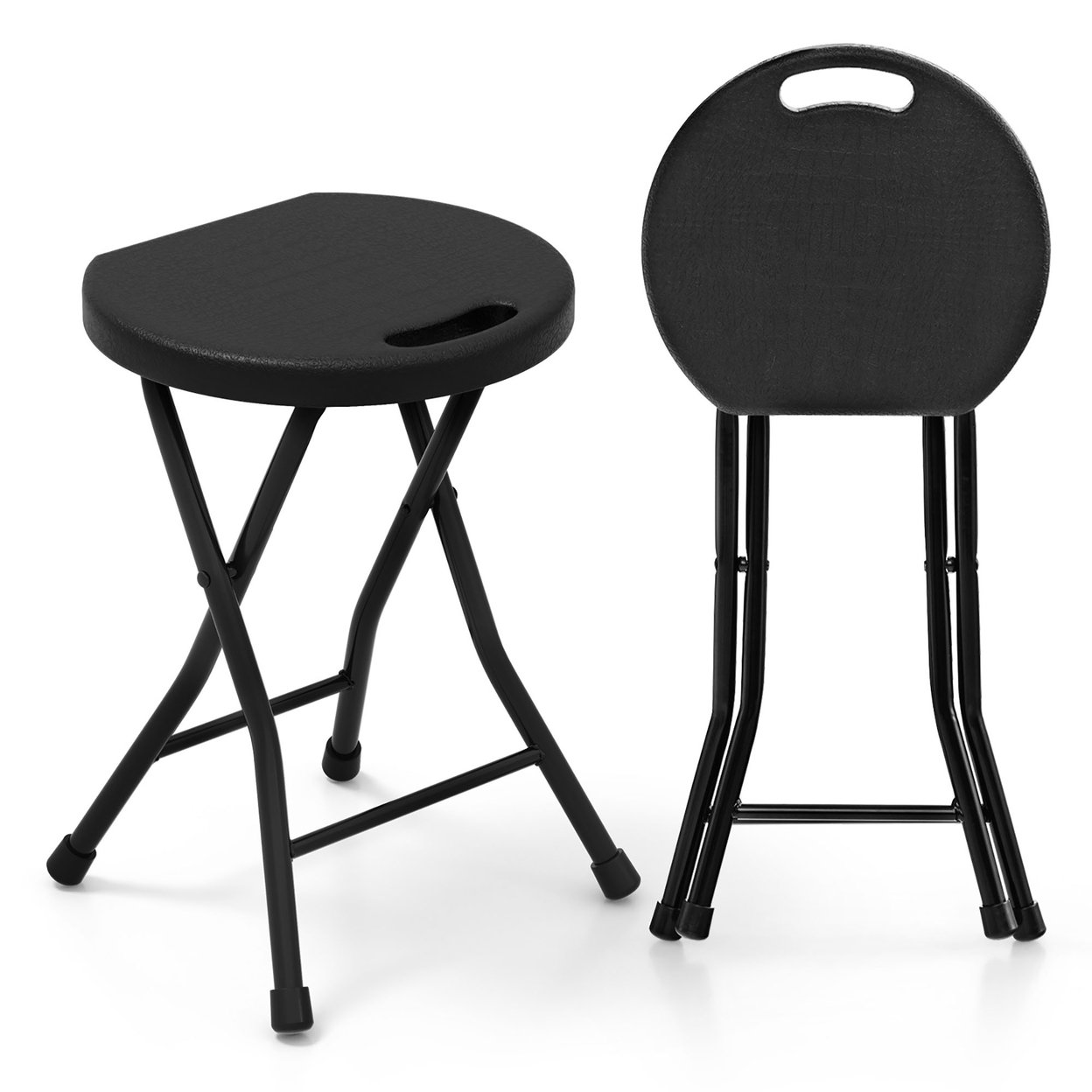 Set Of 2 Outdoor Folding Stool Portable Space-Saving Round X Shaped Chair Black