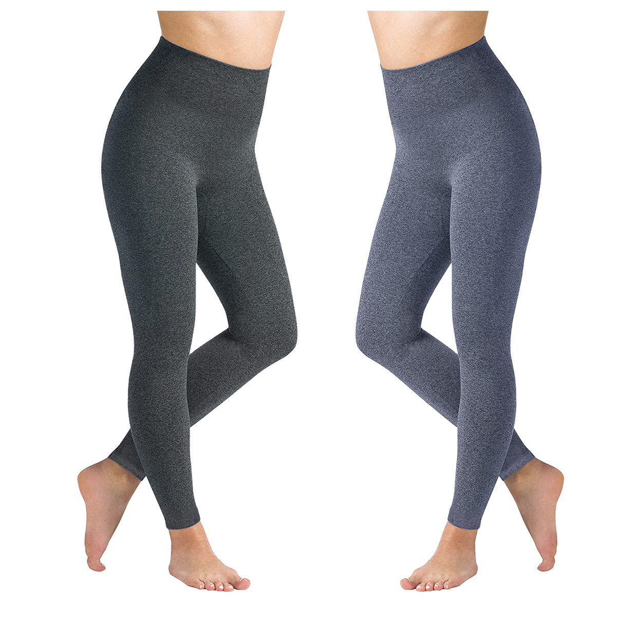 2-Pack: Women's High Waisted Ultra Soft Fleece Lined Warm Marled Leggings(Available In Plus Sizes) - Charcoal & Charcoal, Small