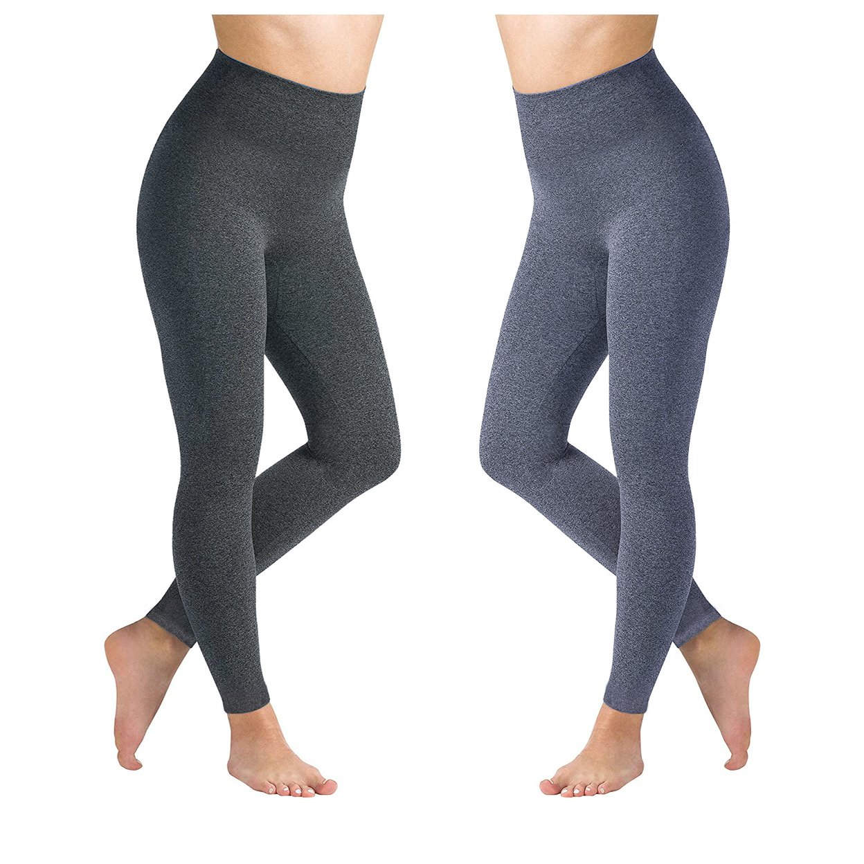 2-Pack: Women's High Waisted Ultra Soft Fleece Lined Warm Marled Leggings(Available In Plus Sizes) - Navy & Navy, Large