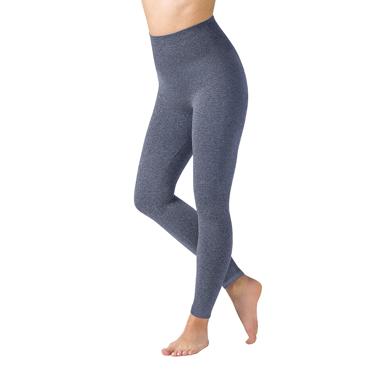 Multi-Pack: Women's High Waisted Ultra-Soft Fleece Lined Warm Marled Leggings(Available In Plus Sizes) - 2-pack, Charcoal & Navy, Large