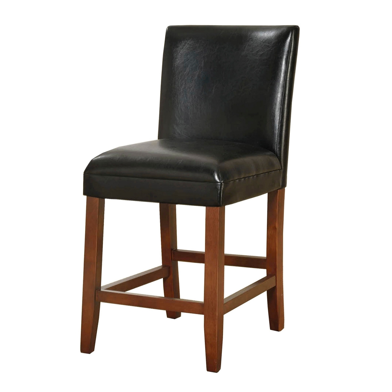 Wooden 24 Inch Bar Stool With Faux Leather Padded Seat And Tapered Feet, Black And Brown- Saltoro Sherpi