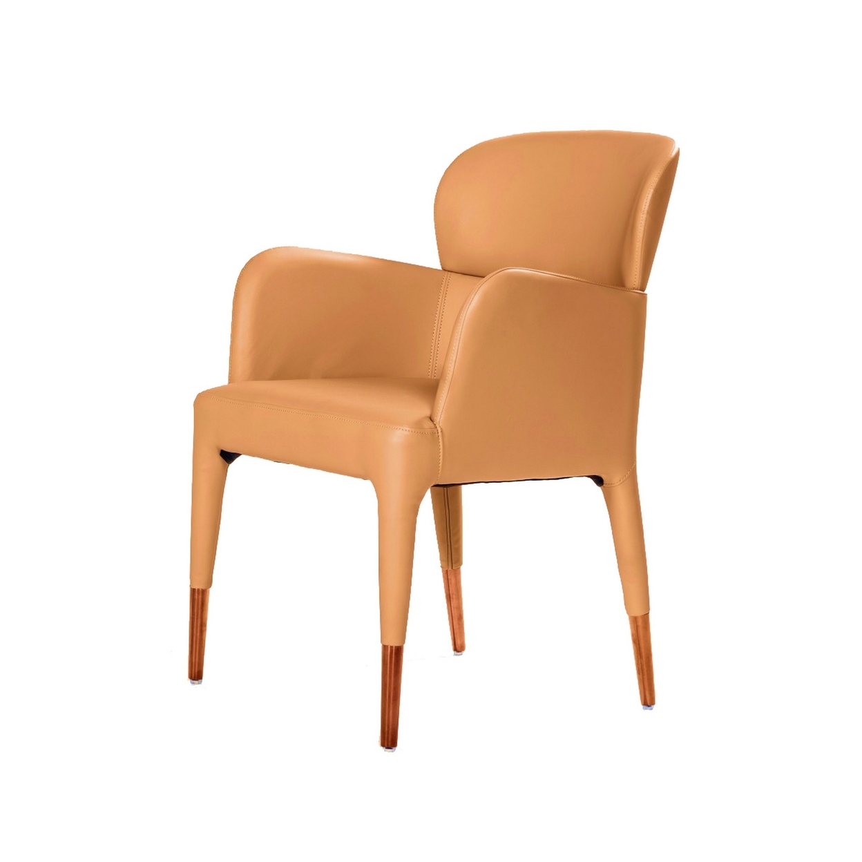 Leatherette Dining Armchair With Tapered Legs And Panel Arms, Orange- Saltoro Sherpi