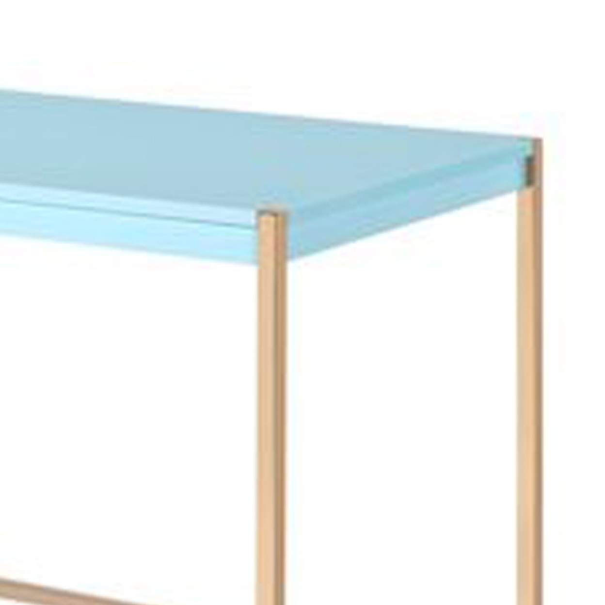 Writing Desk With USB Dock And Metal Legs, Sky Blue And Gold- Saltoro Sherpi