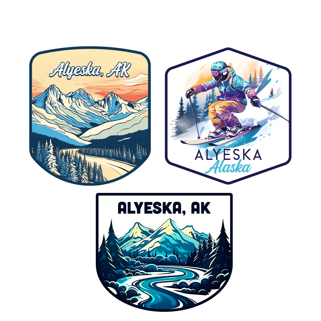 Alyeska Alaska Ski Souvenir 3 Pack Vinyl Decal Sticker