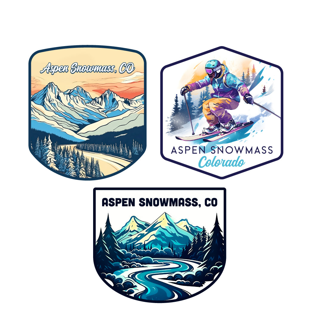 Aspen Snowmass Colorado Ski Souvenir 3 Pack Vinyl Decal Sticker