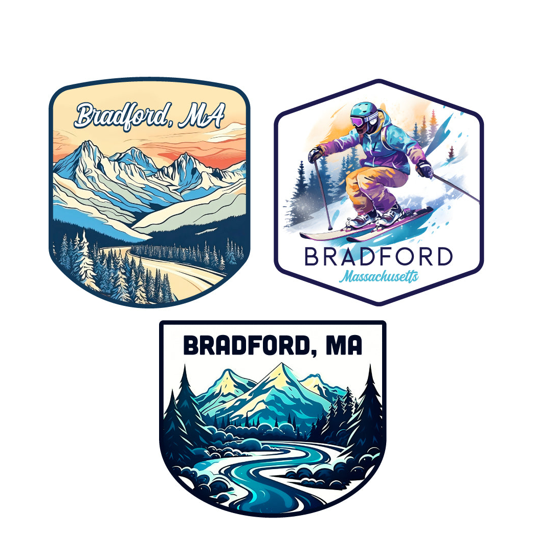 Bradford Massachusetts Ski Souvenir 3 Pack Vinyl Decal Sticker