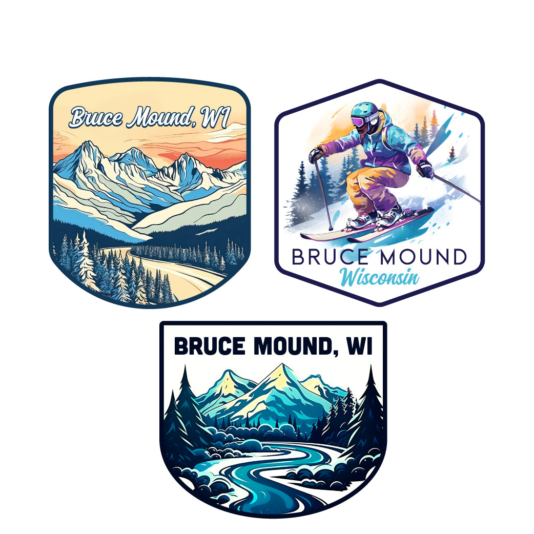 Bruce Mound Wisconsin Ski Souvenir 3 Pack Vinyl Decal Sticker