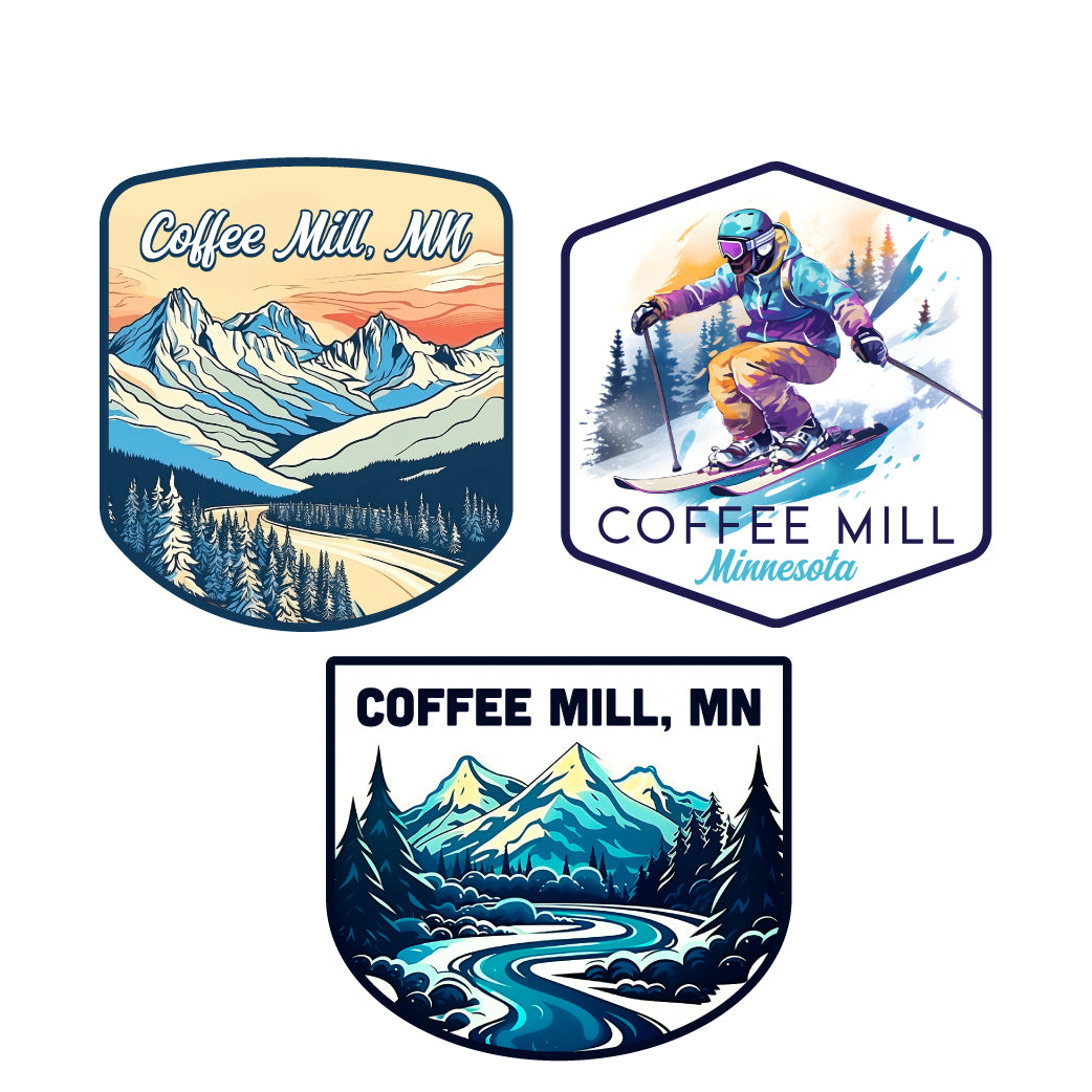 Coffee Mill Minnesota Ski Souvenir 3 Pack Vinyl Decal Sticker