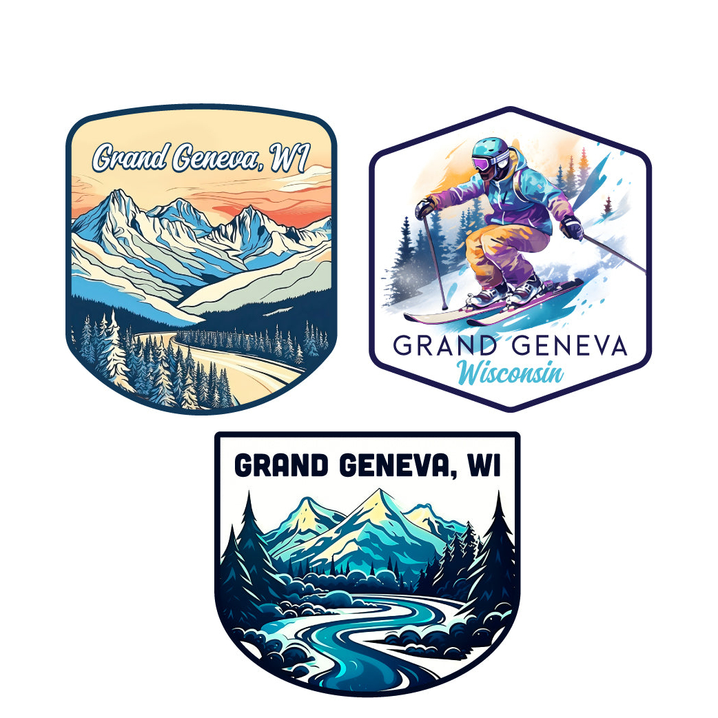 Grand Geneva Wisconsin Ski Souvenir 3 Pack Vinyl Decal Sticker