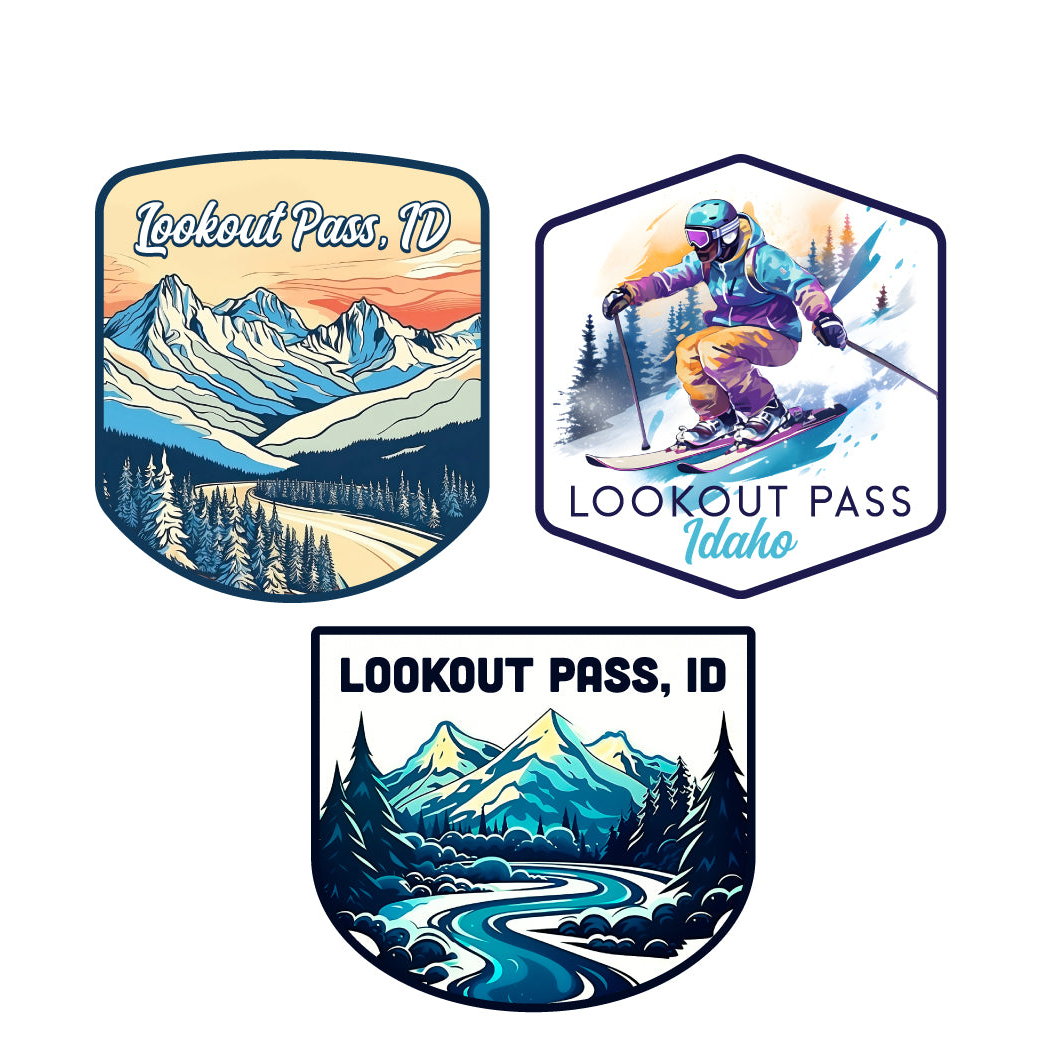 Lookout Pass Idaho Ski Souvenir 3 Pack Vinyl Decal Sticker