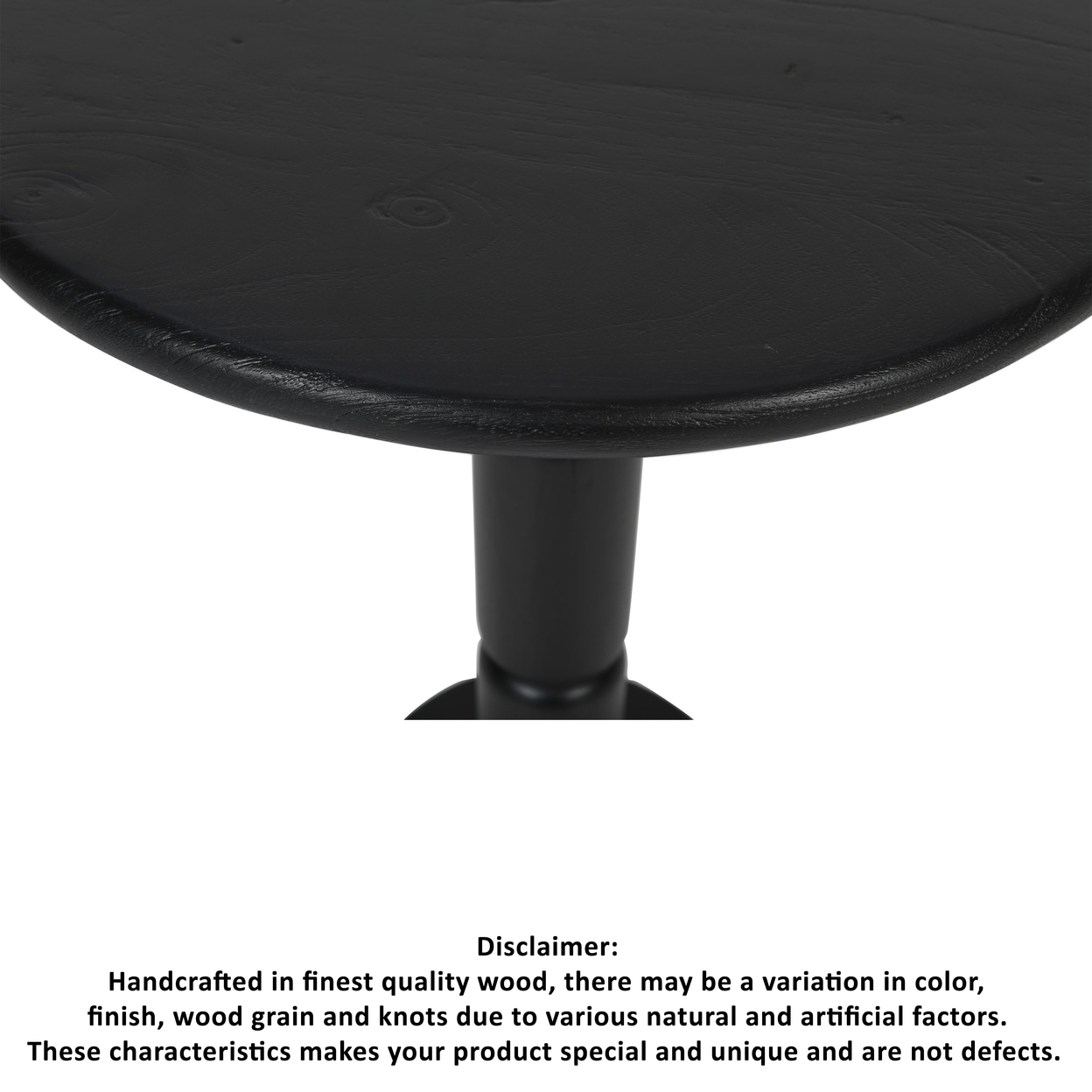 24 Inch Side End Table, Round Top With Turned Pedestal Base, Handcrafted Sandblasted Matte Black-Saltoro Sherpi