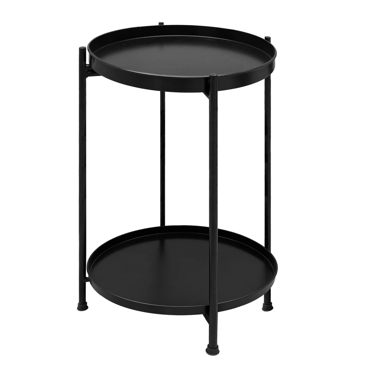 15 Inch Modern Side End Table, Metal Round Tray Top, Foldable Legs, Black -Saltoro Sherpi