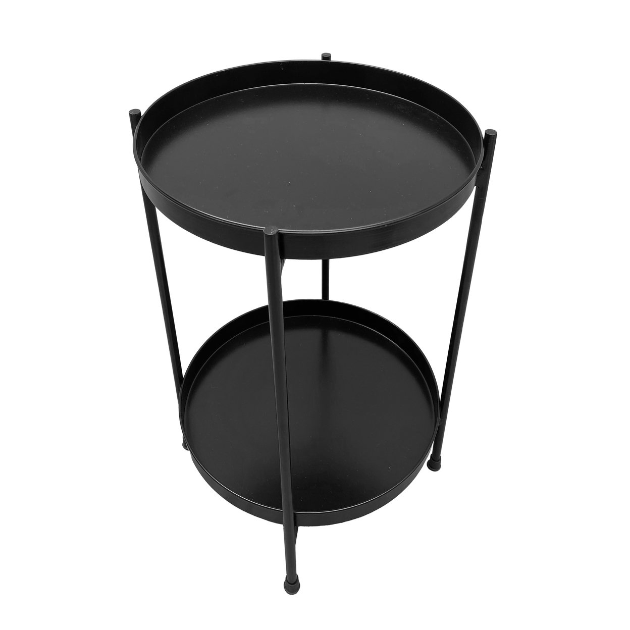 15 Inch Modern Side End Table, Metal Round Tray Top, Foldable Legs, Black -Saltoro Sherpi