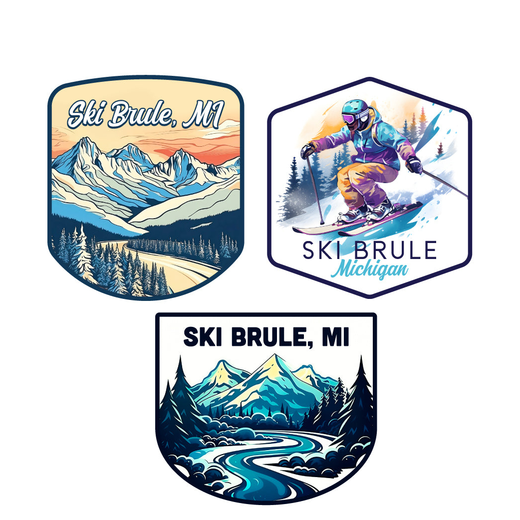 Ski Brule Michigan Ski Souvenir 3 Pack Vinyl Decal Sticker