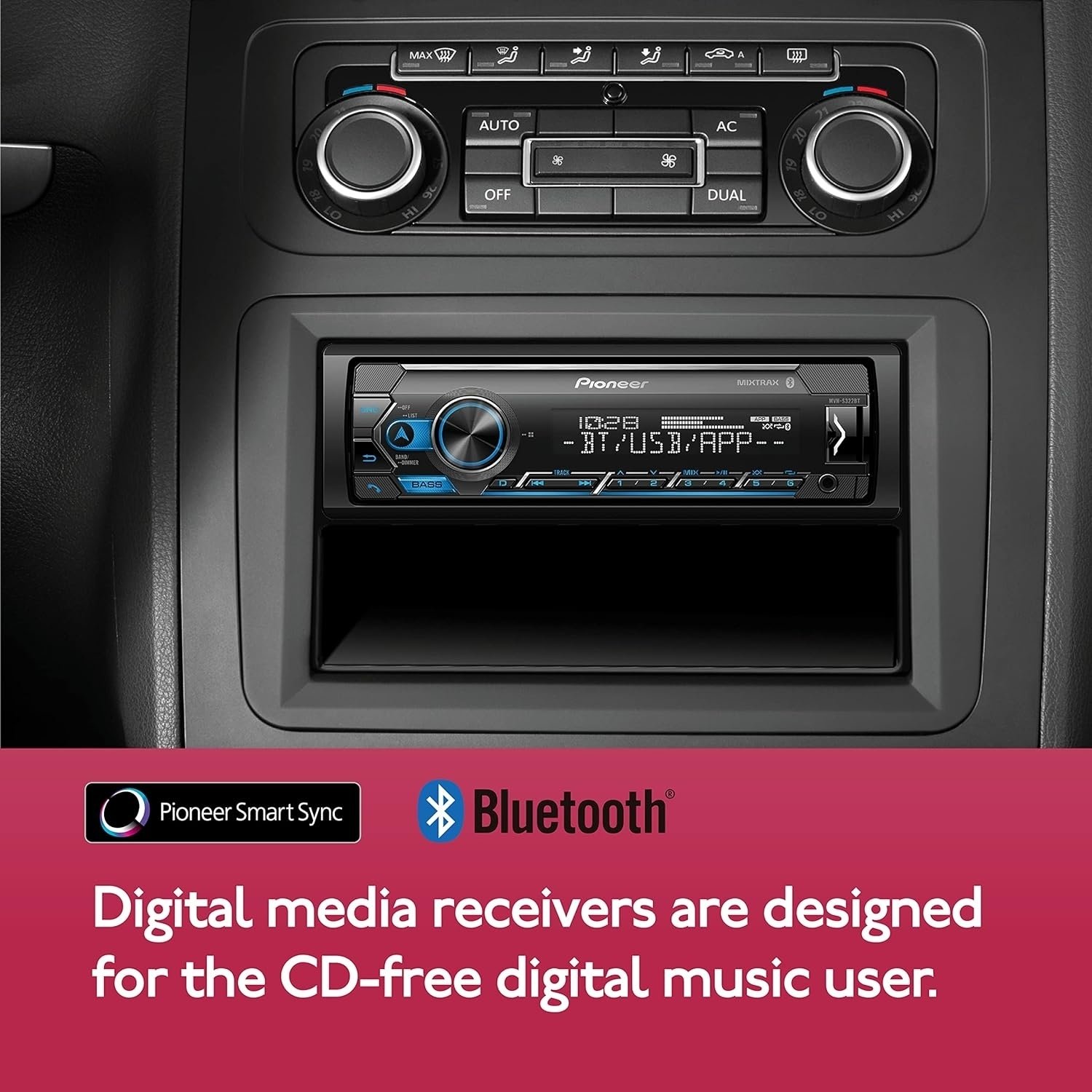 Pioneer MVH-S322BT 1 DIN Bluetooth Audio Digital Media Receiver, Smart Sync.