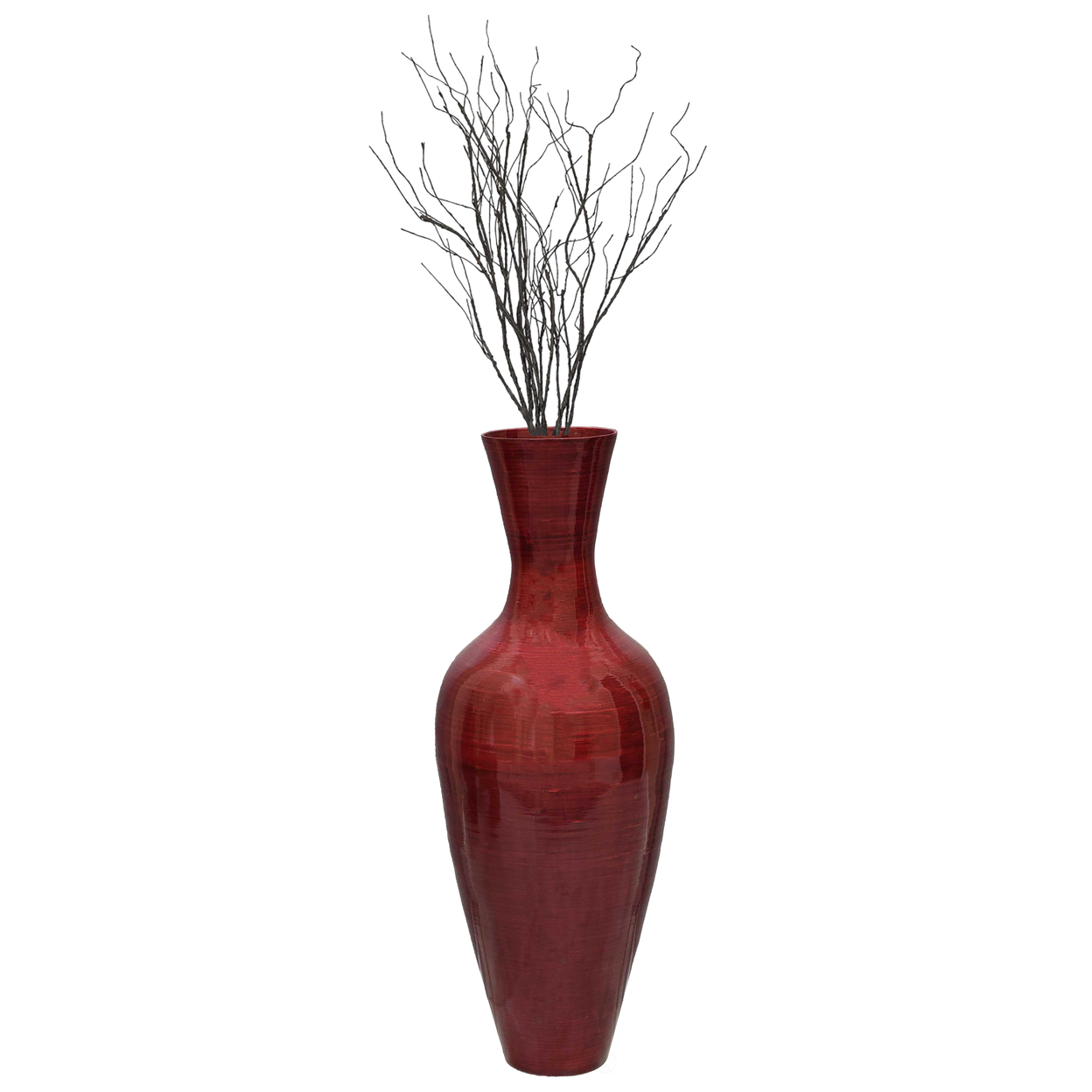Vase Filled With Branches: 37â Red Bamboo Tall Floor Vase And 37â Twig Branch For Elegant And Rustic Touches, For Any Dining Or Living Room