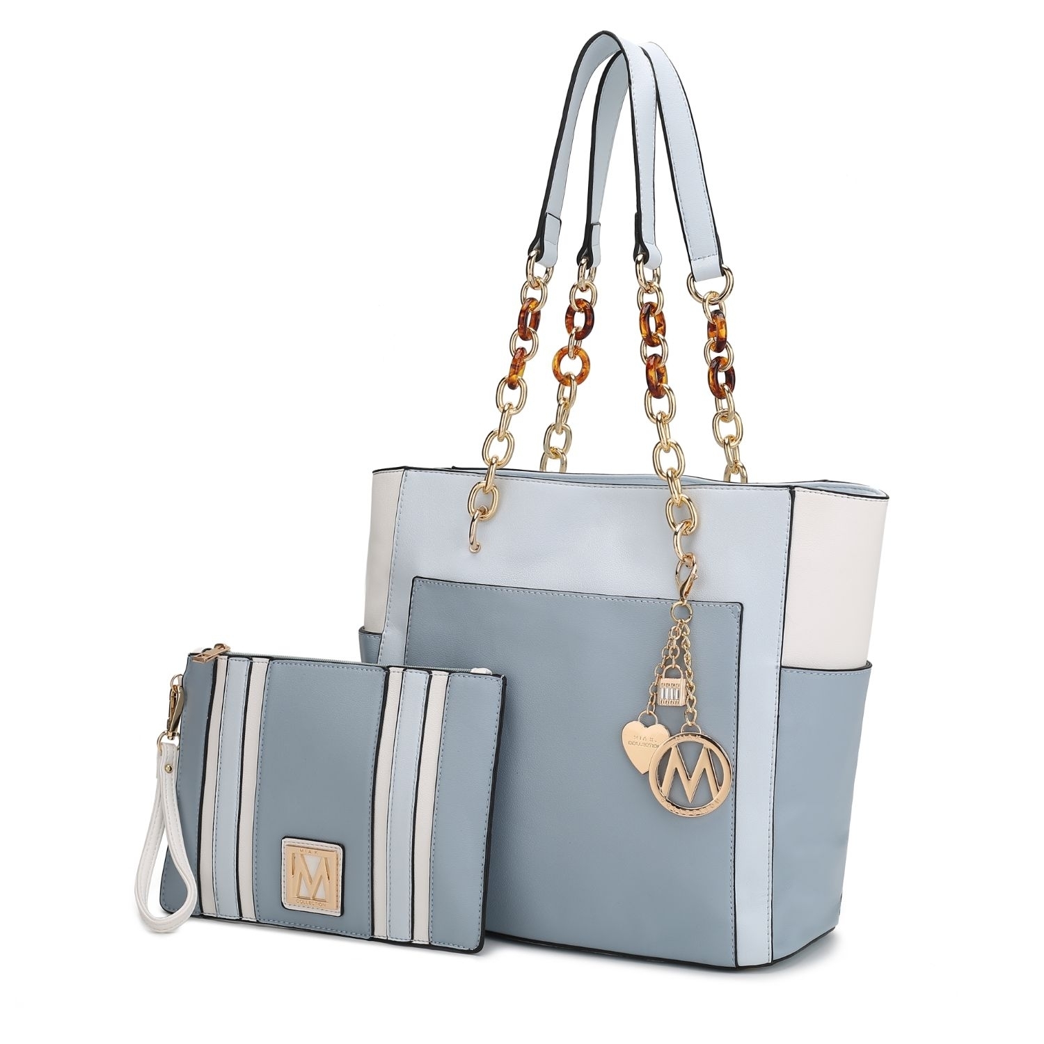 MKF Collection Rochelle Tote Handbag & Wristlet Set By Mia K. - Blue