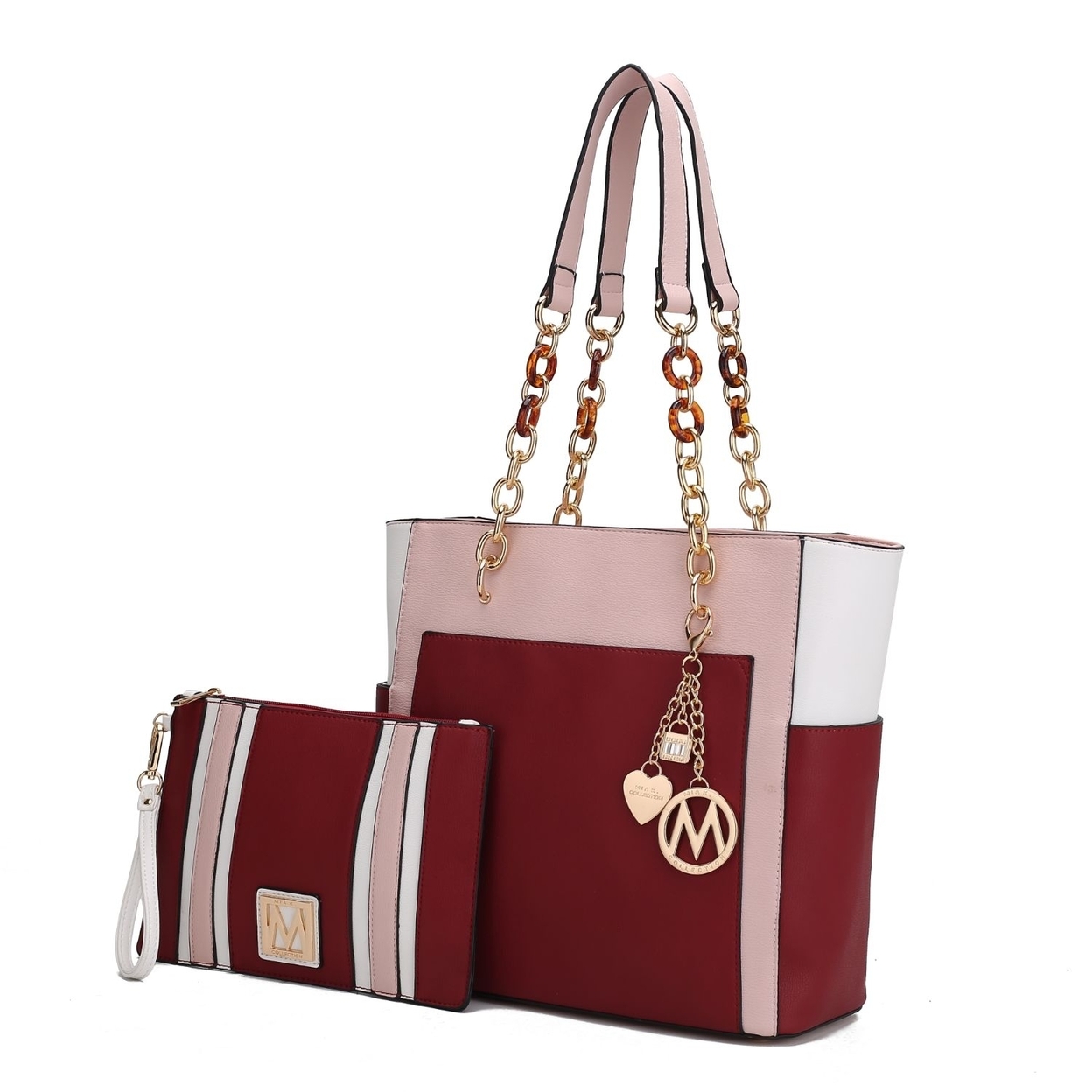 MKF Collection Rochelle Tote Handbag & Wristlet Set By Mia K. - Wine
