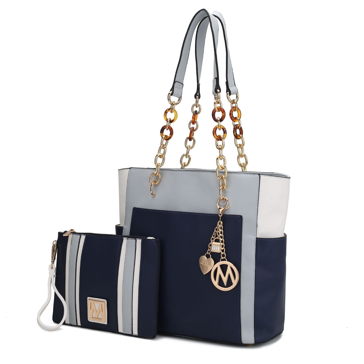 MKF Collection Rochelle Tote Handbag & Wristlet Set By Mia K. - Navy