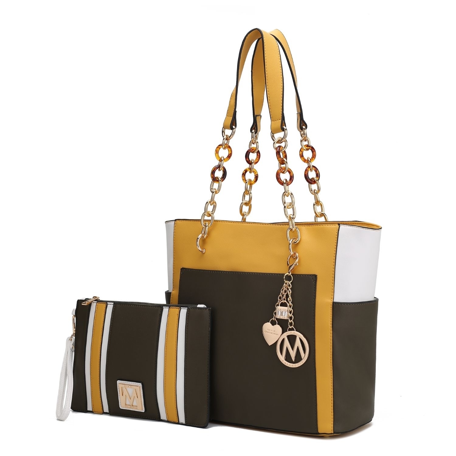 MKF Collection Rochelle Tote Handbag & Wristlet Set By Mia K. - Mustard