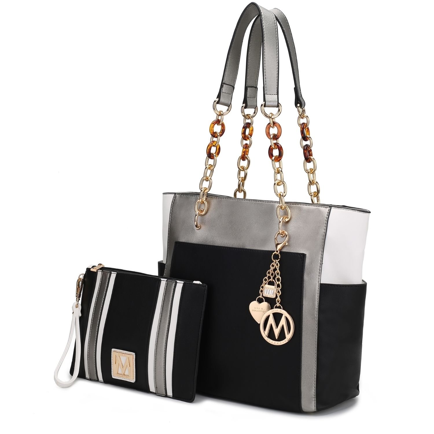 MKF Collection Rochelle Tote Handbag & Wristlet Set By Mia K. - Pewter