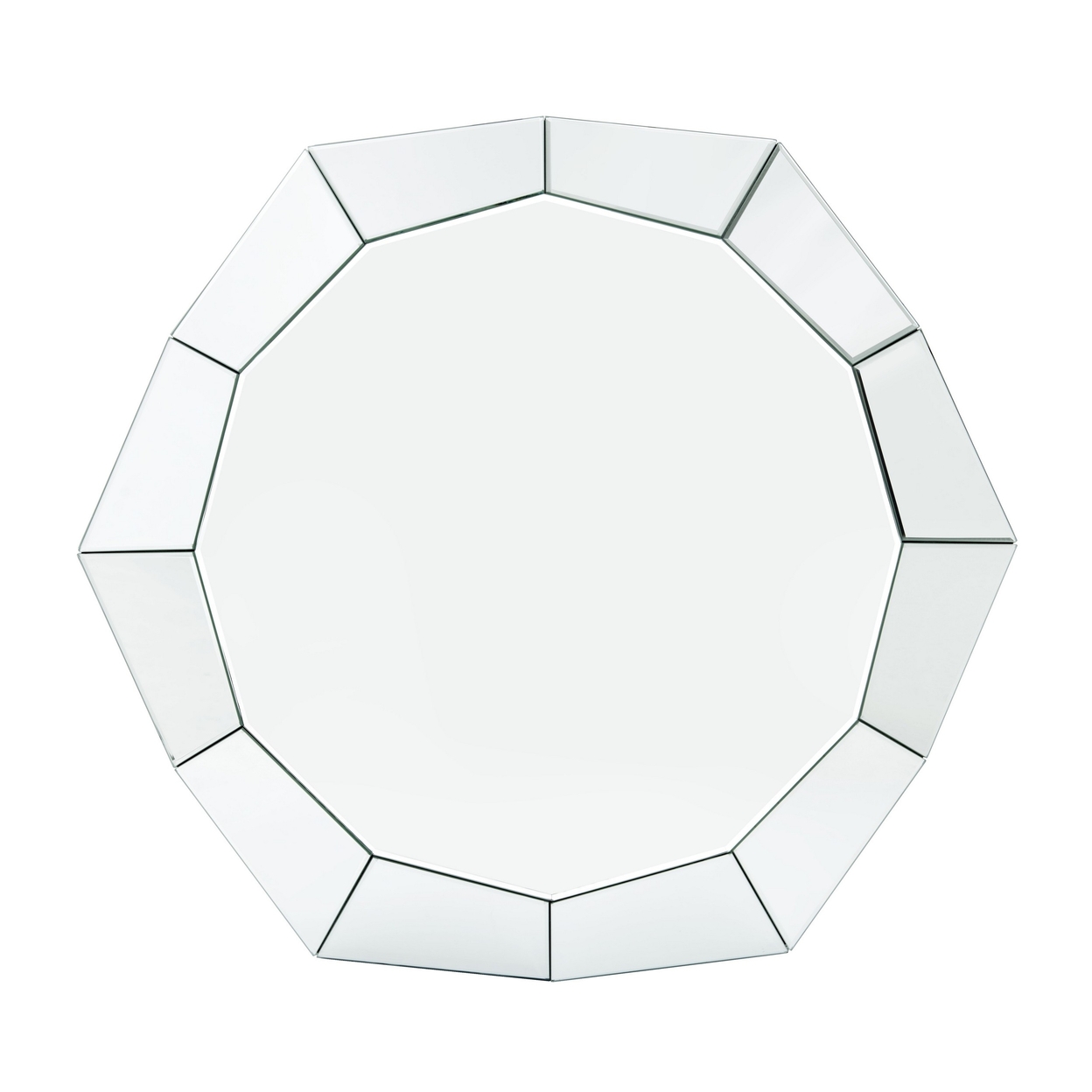 Mirror Octagonal Shape Coffee Table With Faux Diamond Inlays, Silver- Saltoro Sherpi