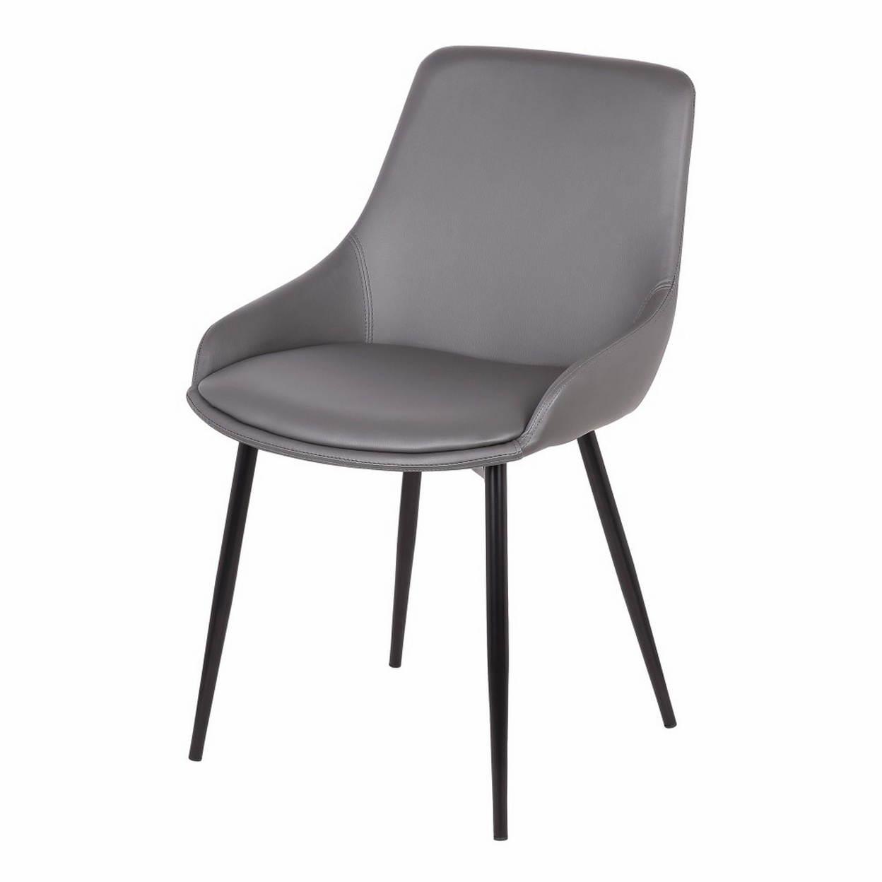 Leatherette Dining Chair With Bucket Seat And Metal Legs, Black And Gray- Saltoro Sherpi