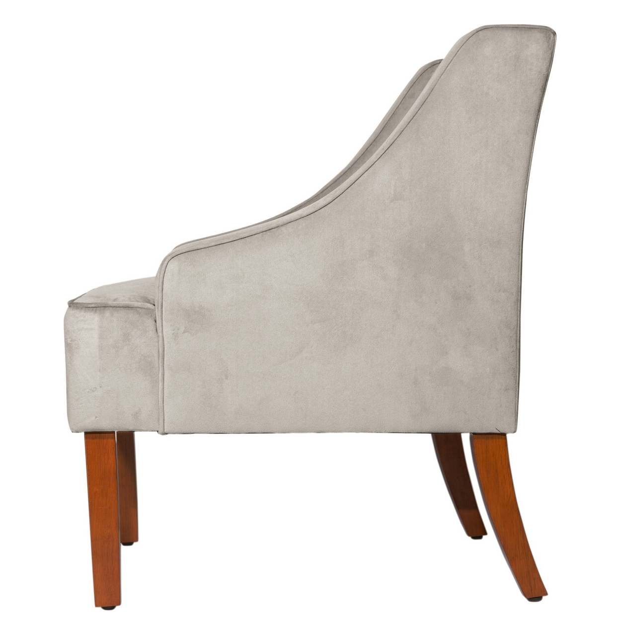 Velvet Fabric Upholstered Wooden Accent Chair With Swooping Armrests, Gray And Brown- Saltoro Sherpi