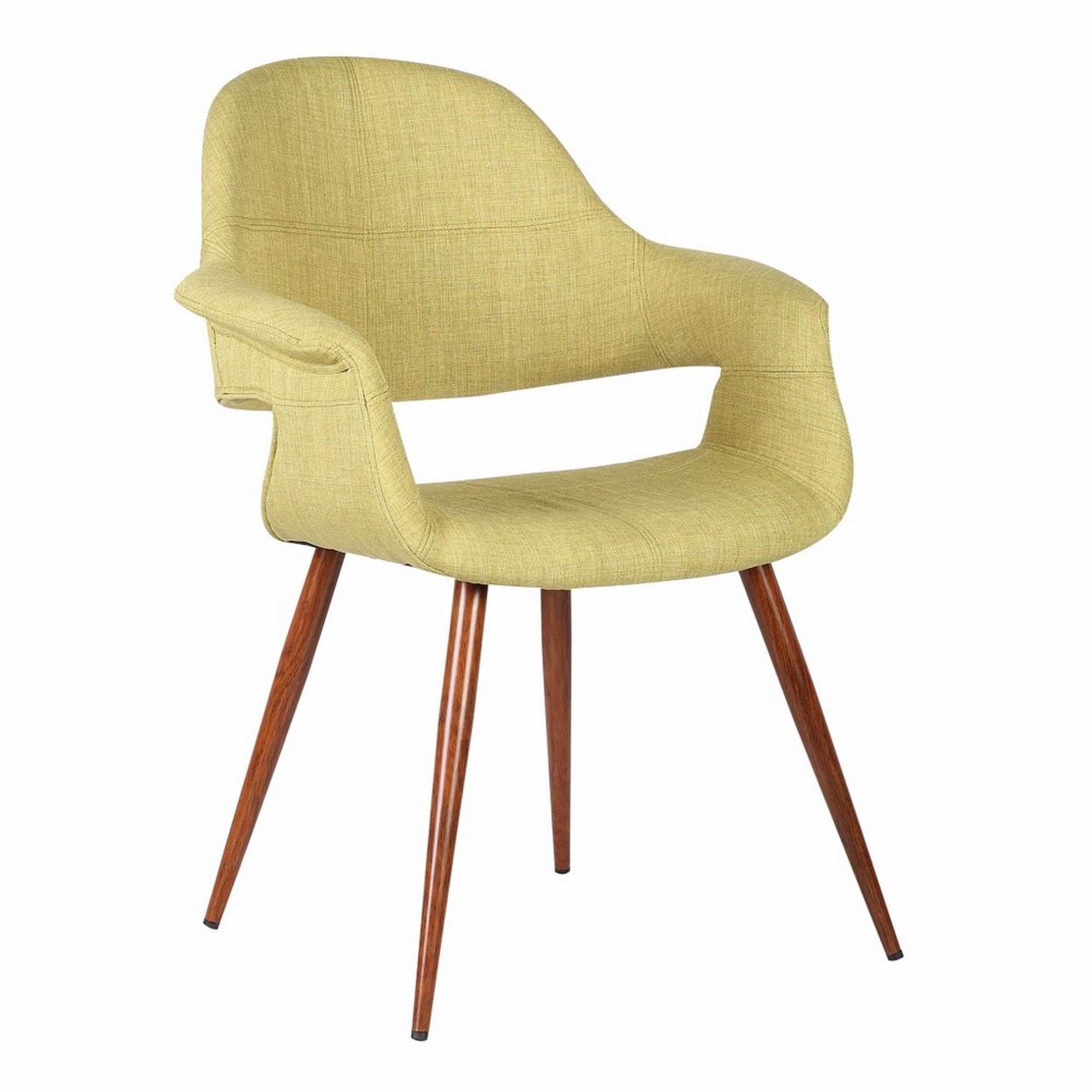 Fabric Mid Century Dining Chair With Round Tapered Legs, Green And Brown- Saltoro Sherpi
