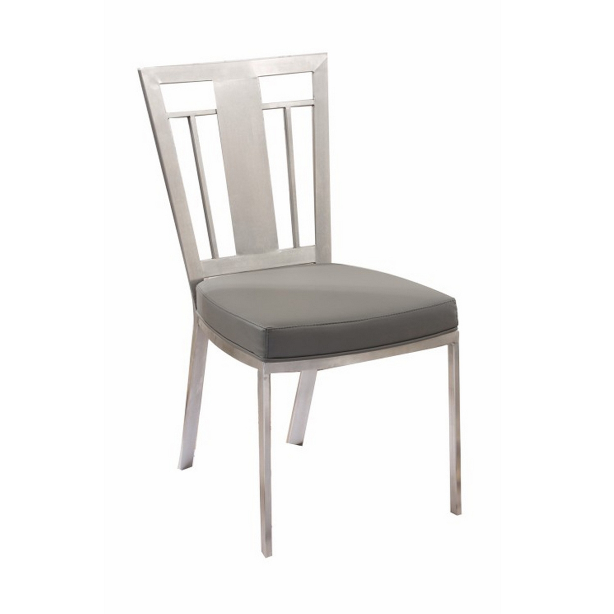 Metal Dining Chair With Leatherette Seat, Set Of 2, Gray And Silver- Saltoro Sherpi