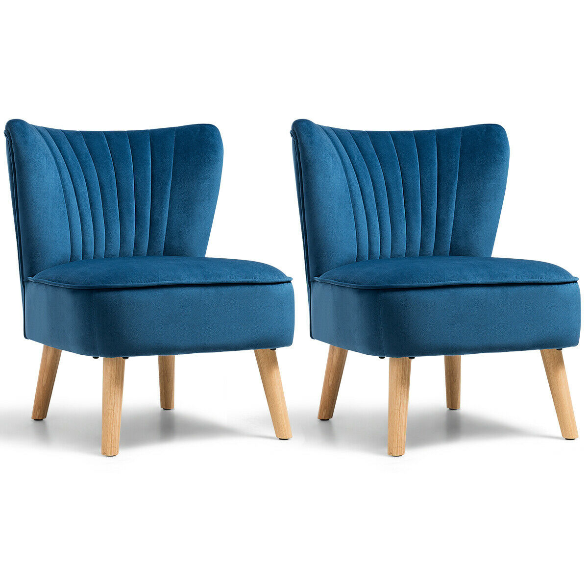 2PCS Accent Chair Armless Leisure Chair Single Sofa W/ Wood Legs Green/Blue/Pink - Blue