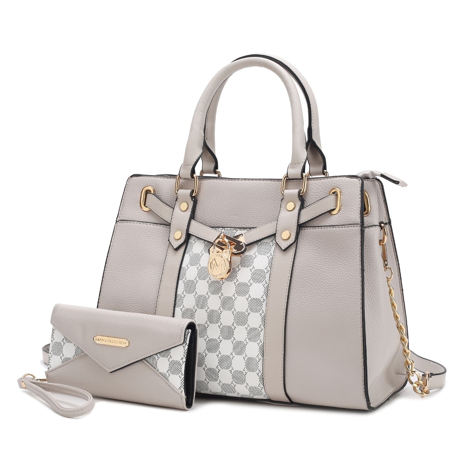 MKF Collection Christine Circular Print Vegan Leather Women's Satchel Bag Witch Matching Wallet - 2 Pieces By Mia K - Light Grey