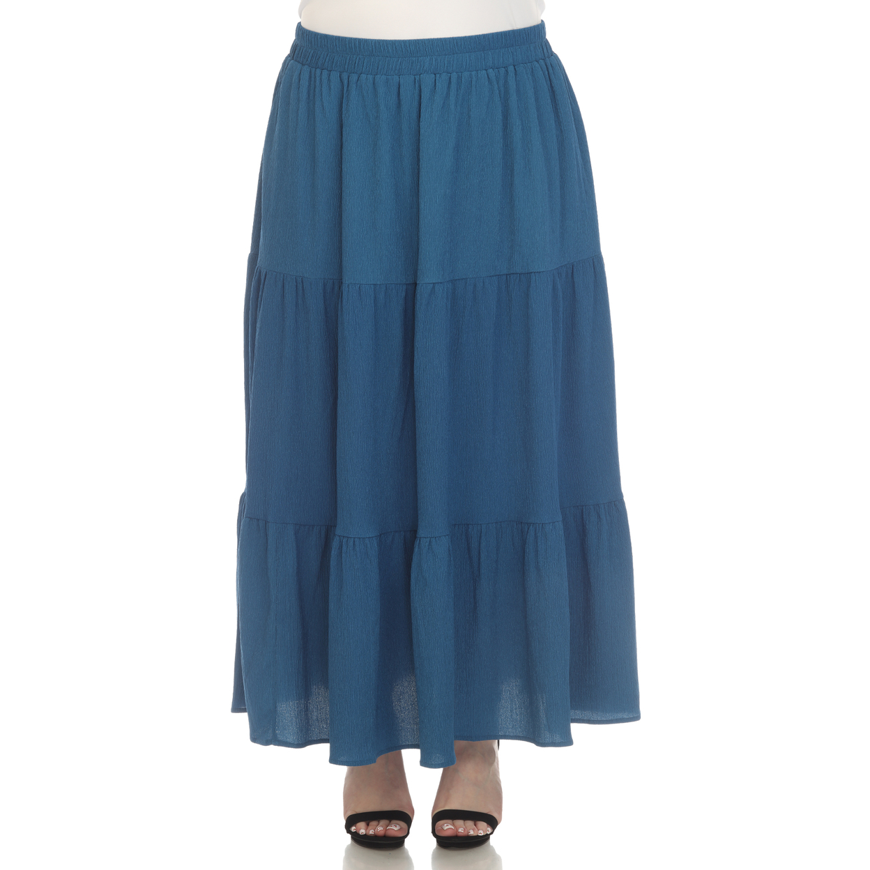 White Mark Women's Pleated Tiered Maxi Skirt - Royal, 1x