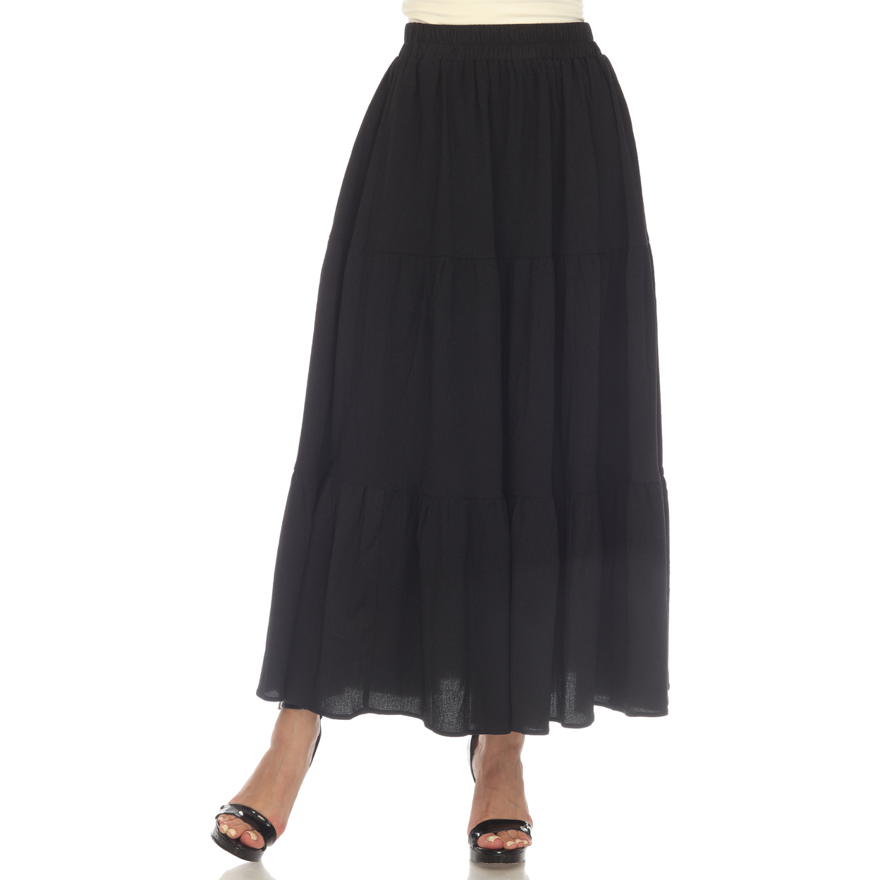 White Mark Women's Pleated Tiered Maxi Skirt - Black, Large