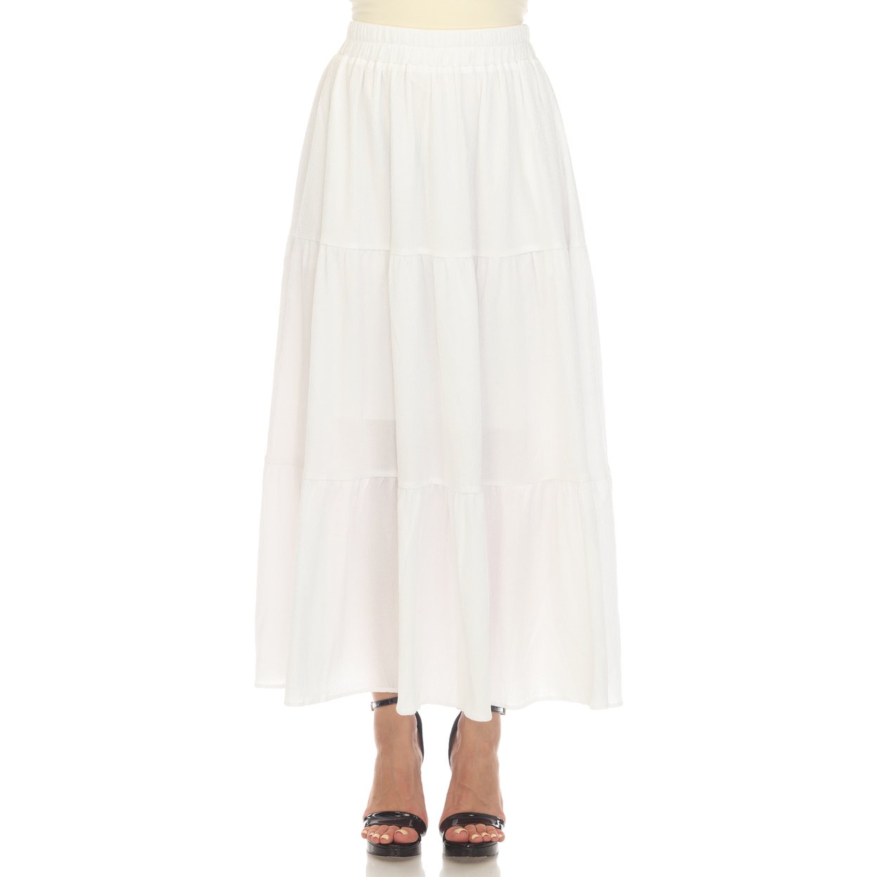 White Mark Women's Pleated Tiered Maxi Skirt - White, Large