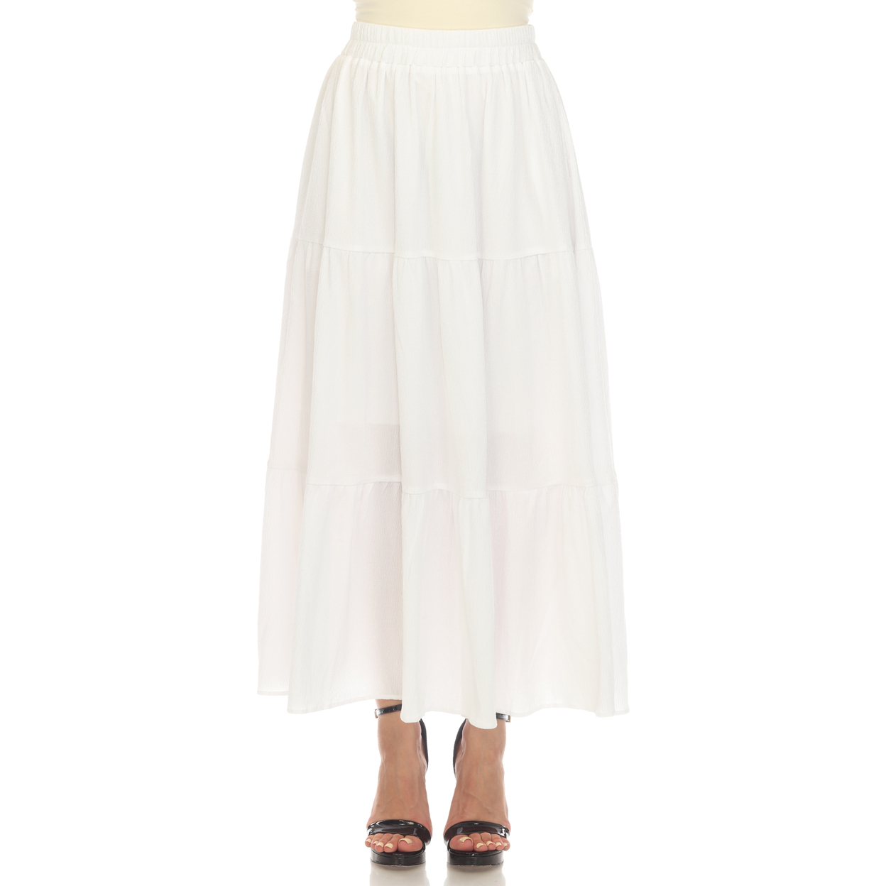 White Mark Women's Pleated Tiered Maxi Skirt - Navy, Medium